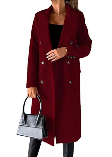 Yesgirl Damen Trenchcoat Langer Warm Wintermantel Parka Zweireiher Mantel Jacke Overcoat Elegant Schlanke Wollmantel Windjacke Winddichter Herbst Winter Revers Mantel Oberbekleidung A Rot L von Yesgirl