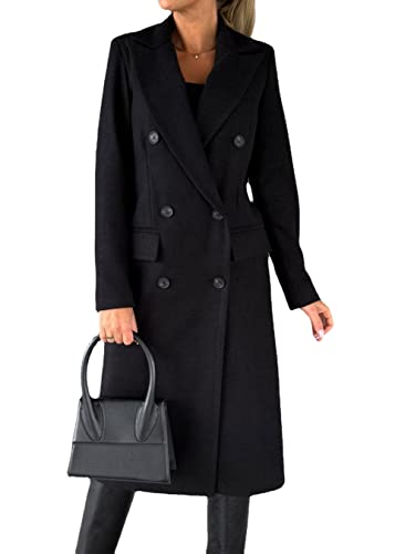 Yesgirl Damen Trenchcoat Langer Warm Wintermantel Parka Zweireiher Mantel Jacke Overcoat Elegant Schlanke Wollmantel Windjacke Winddichter Herbst Winter Revers Mantel Oberbekleidung A Schwarz L von Yesgirl