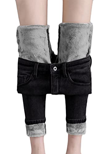 Yesgirl Damen Winter Jeans Fleece Gefüttert Thermohose Warm High Waist Thermojeans Dicke Skinny Jeans Slim Fit Denim Leggings Outdoor Jegging für Frauen C Schwarz 3XL von Yesgirl