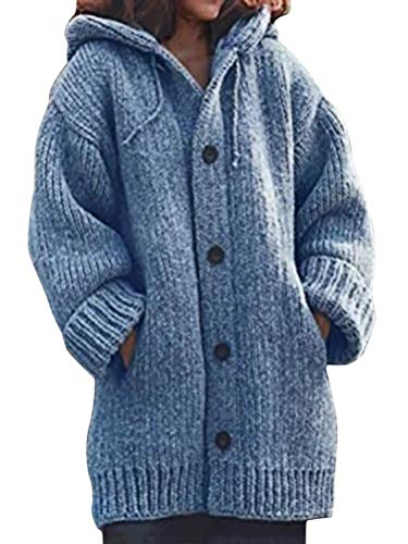 Yesgirl Damen Winterjacke Warm Strickjacke Rollkragen Cardigan Strickpullover Casual Wrap Wickel Pullover Sweater Blau X-Large von Yesgirl