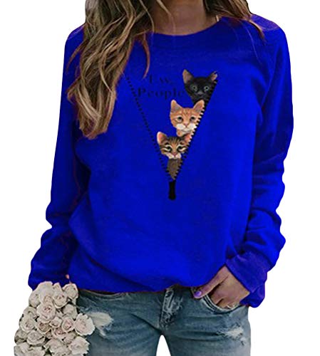 Yesgirl Damen mit Motiv Exquisit Schmetterlings Drucken V-Ausschnitt T-Shirt Blusen Hemd Frauen Langarmshirts Oberteile Elegant Tops B Blau M von Yesgirl