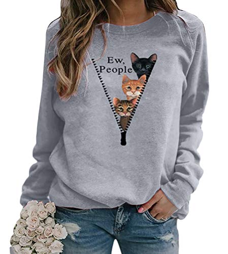 Yesgirl Damen mit Motiv Exquisit Schmetterlings Drucken V-Ausschnitt T-Shirt Blusen Hemd Frauen Langarmshirts Oberteile Elegant Tops B Grau M von Yesgirl