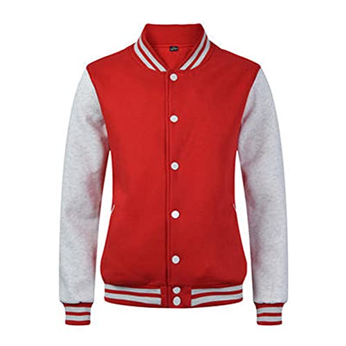 Yesgirl Herren College Jacke Baseballjacke Unisex Mode Streifen Sportjacke Sweatjacke Urban Stehkragen Einfarbig Hoodies Mode Streetwear A Rot A L von Yesgirl