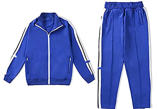 Yesgirl Herren Damen Sports Anzug Gestreiften Jacke Brief Set Sportarigan School Uniform Jacke Unisex Casual Hip Hop Hose Sportbekleidung Streatwear Trainingsanzüge Tracksuit Blau L von Yesgirl