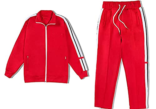 Yesgirl Herren Damen Sports Anzug Gestreiften Jacke Brief Set Sportarigan School Uniform Jacke Unisex Casual Hip Hop Hose Sportbekleidung Streatwear Trainingsanzüge Tracksuit Rot L von Yesgirl