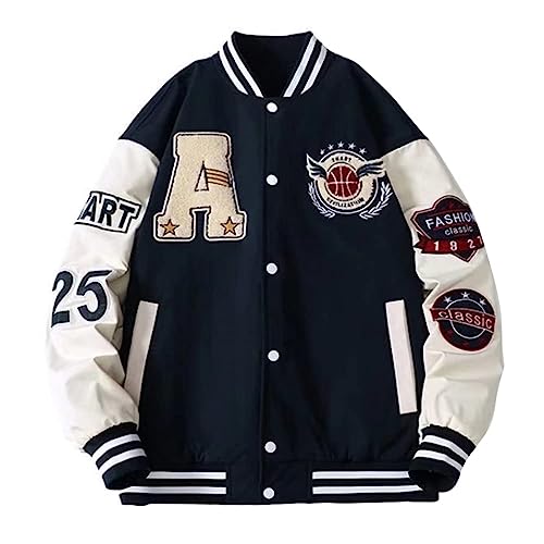 Yesgirl Herren Jacken College Cargo Winterparka Jacke Baseball Sportjacke Sweatjacke Unisex Patchwork Hoodies Mode Streetwear E Schwarz L von Yesgirl