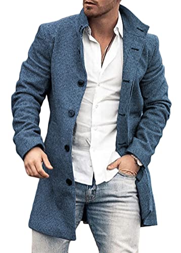 Yesgirl Herren Mantel Wintermantel Lang Wollmantel Slim Fit Herrenmantel Trenchcoat Business Wolle Mantel Freizeit Windbreaker Jacke Cardigan A Blau1 L von Yesgirl