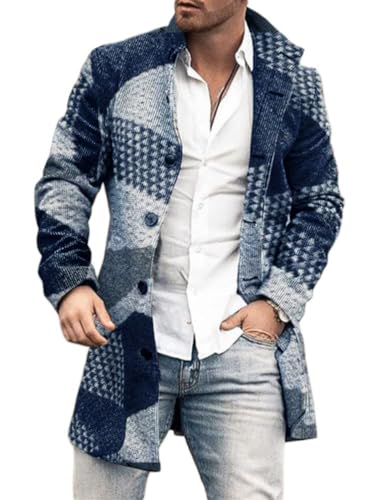 Yesgirl Herren Mantel Wintermantel Lang Wollmantel Slim Fit Herrenmantel Trenchcoat Business Wolle Mantel Freizeit Windbreaker Jacke Cardigan A Blau2 3XL von Yesgirl