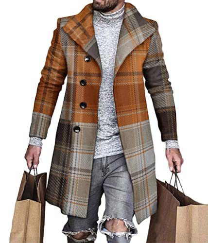 Yesgirl Herren Mantel Wintermantel Lang Wollmantel Slim Fit Herrenmantel Trenchcoat Business Wolle Mantel Freizeit Windbreaker Jacke Cardigan B Orange L von Yesgirl