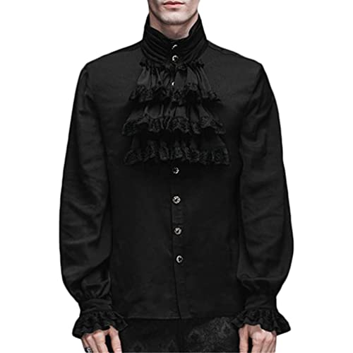 Yesgirl Herren Piratenhemd Rüschenhemd Viktorianisch Renaissance Mittelalter Hemd Langarm Gothic Shirt Steampunk Retro Kostüm Halloween Cosplay Kostüm B Schwarz M von Yesgirl