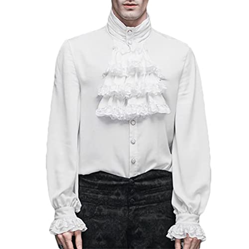 Yesgirl Herren Piratenhemd Rüschenhemd Viktorianisch Renaissance Mittelalter Hemd Langarm Gothic Shirt Steampunk Retro Kostüm Halloween Cosplay Kostüm B Weiß L von Yesgirl