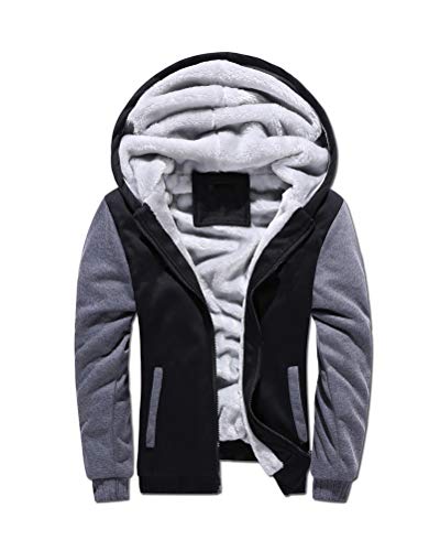 Yesgirl Herren-Sweatshirt mit Kapuze, warmer Wintermantel, durchgehender Reißverschluss, lange Ärmel, lässig, Sweatshirt mit Taschen, A schwarz/grau, L von Yesgirl