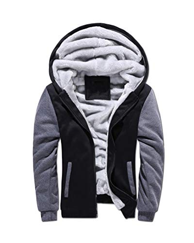 Yesgirl Herren-Sweatshirt mit Kapuze, warmer Wintermantel, durchgehender Reißverschluss, lange Ärmel, lässig, Sweatshirt mit Taschen, A schwarz/grau, M von Yesgirl