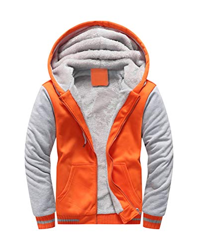 Yesgirl Herren-Sweatshirt mit Kapuze, warmer Wintermantel, durchgehender Reißverschluss, lange Ärmel, lässig, Sweatshirt mit Taschen, B Orange, XXXL von Yesgirl