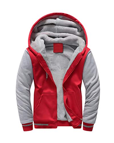 Yesgirl Herren-Sweatshirt mit Kapuze, warmer Wintermantel, durchgehender Reißverschluss, lange Ärmel, lässig, Sweatshirt mit Taschen, B Rot, XXXL von Yesgirl