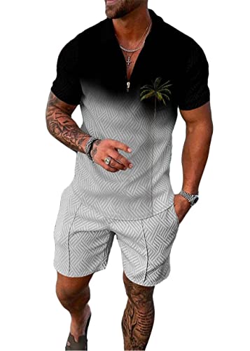 Yesgirl Herren Trainingsanzug Set Sommer Sportanzug 2 Teiliges Outfit Sport Set Kurzarm T-Shirt + Kurze Hose Sets Freizeitanzug Business Polo Hemd Jogginganzug Zweiteiliges Set A Schwarz10 XXL von Yesgirl