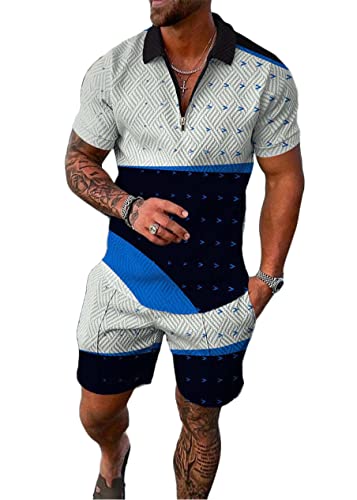 Yesgirl Herren Trainingsanzug Set Sommer Sportanzug 2 Teiliges Outfit Sport Set Kurzarm T-Shirt + Kurze Hose Sets Freizeitanzug Business Polo Hemd Jogginganzug Zweiteiliges Set A Schwarz12 M von Yesgirl