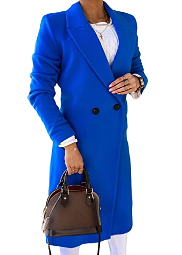 Yesgirl Jacke Damen Winter Blazer Mantel Wollmantel Lang Warm Trenchcoat Wintermantel Einfarbig Slim Fit Revers Blazer Herbst Winter Longblazer Outwear A Dunkelblau S von Yesgirl