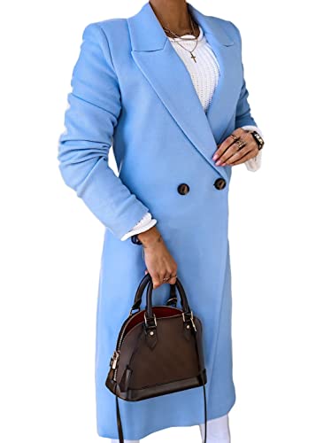 Yesgirl Jacke Damen Winter Blazer Mantel Wollmantel Lang Warm Trenchcoat Wintermantel Einfarbig Slim Fit Revers Blazer Herbst Winter Longblazer Outwear A Hellblau S von Yesgirl