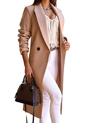 Yesgirl Jacke Damen Winter Blazer Mantel Wollmantel Lang Warm Trenchcoat Wintermantel Einfarbig Slim Fit Revers Blazer Herbst Winter Longblazer Outwear A Khaki M von Yesgirl