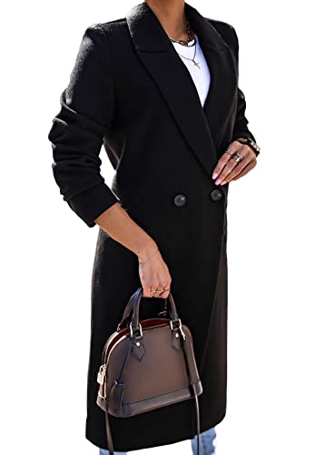 Yesgirl Jacke Damen Winter Blazer Mantel Wollmantel Lang Warm Trenchcoat Wintermantel Einfarbig Slim Fit Revers Blazer Herbst Winter Longblazer Outwear A Schwarz M von Yesgirl