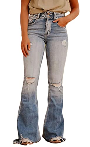 Yesgirl Jeanshose Damen Bootcut Flared Hose Destroyed Look Ausgestellte Jeans Stretch Skinny Schlaghose Casual Hohe Taille Jeans Weites Bein Hose Denim Pants Übergröße C Hellblau 3XL von Yesgirl