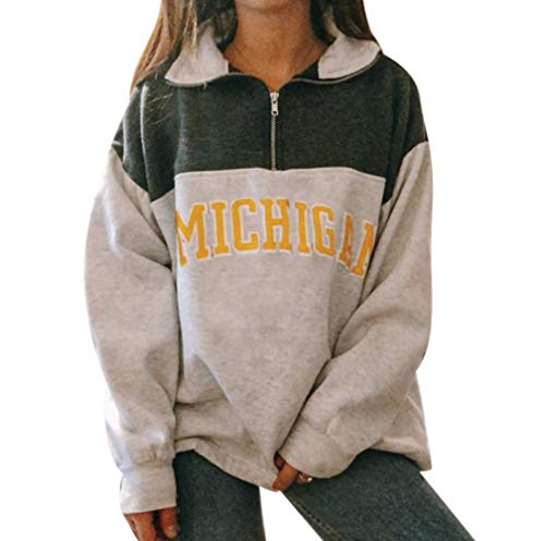 Yesgirl Kapuzenpullover Für Damen Alaska Letter Print Sweatshirt Lose Casual Langarm Hip Hop Hoher Rundhals Reißverschluss Adler Grafik Top Farbanpassung Hoodie 01 B Grün 3XL von Yesgirl