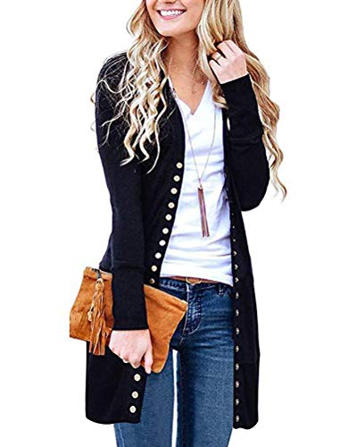 Yesgirl Strickjacken Damen Offener Cardigan Damen Lange Dicke Strickjacke Langshirt mit Taschen Winter Herbst Pullover Langarm Solid Sweater Strickcardigan A Schwarz 38 von Yesgirl