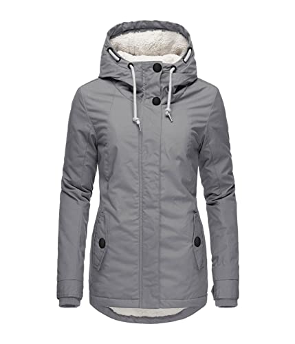 Yesgirl Wintermantel Damen Winter Parka Jacke Warm Gefüttert Winterparka mit Fellkapuze Dicke Winterjacke Lang Mantel Coat Outdoorjacke mit Taschen Große Größen A Grau L von Yesgirl