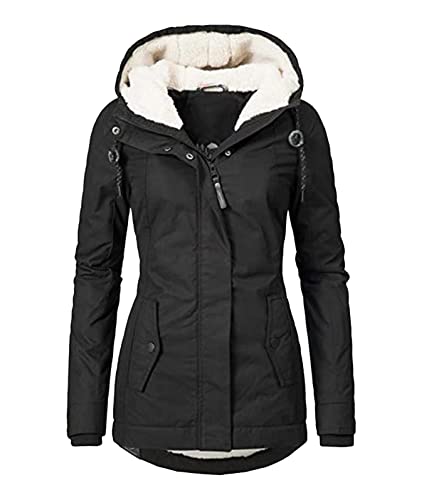 Yesgirl Wintermantel Damen Winter Parka Jacke Warm Gefüttert Winterparka mit Fellkapuze Dicke Winterjacke Lang Mantel Coat Outdoorjacke mit Taschen Große Größen A Schwarz L von Yesgirl