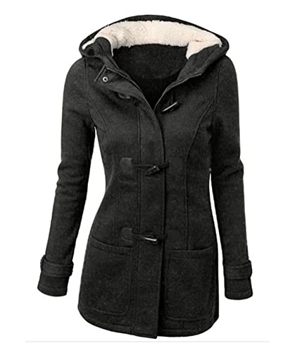 Yesgirl Wintermantel Damen Winter Parka Jacke Warm Gefüttert Winterparka mit Fellkapuze Dicke Winterjacke Lang Mantel Coat Outdoorjacke mit Taschen Große Größen B Dunkelgrau S von Yesgirl