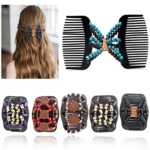 Yeshan Magische Haarkämme für Frauen, Holzperlen, dehnbar, doppelte Haarkämme, verstellbare elastische Haarspangen, Duttmacher, Haar-Accessoires, 6 Stück von Yeshan
