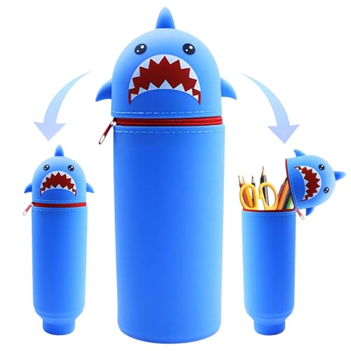 Hai Silikon Bleistifttasche, Cartoon Hai Federmäppchen, Silikon Hai Stiftetasche, Kawaii Hai Bleistifttasche, weichem Hai Federtasche, 2 in 1 Hai Bleistifttasche, für Schülerin Teenager (Blau Hai) von Yesmoyhe