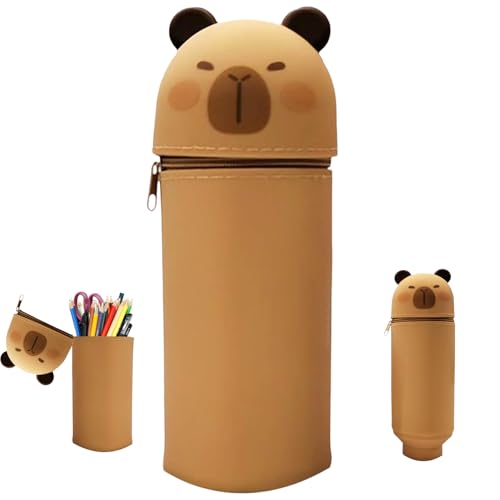 Ständer capybara Mäppchen, capybara Silikon Mäppchen, Teleskopisc Capybara Federtasche, 2-in-1 Capybara Bleistifttasche, Capybara Silikon Federmäppchen, 2-in-1 Capybara Tischstifthalter, für Schule von Yesmoyhe