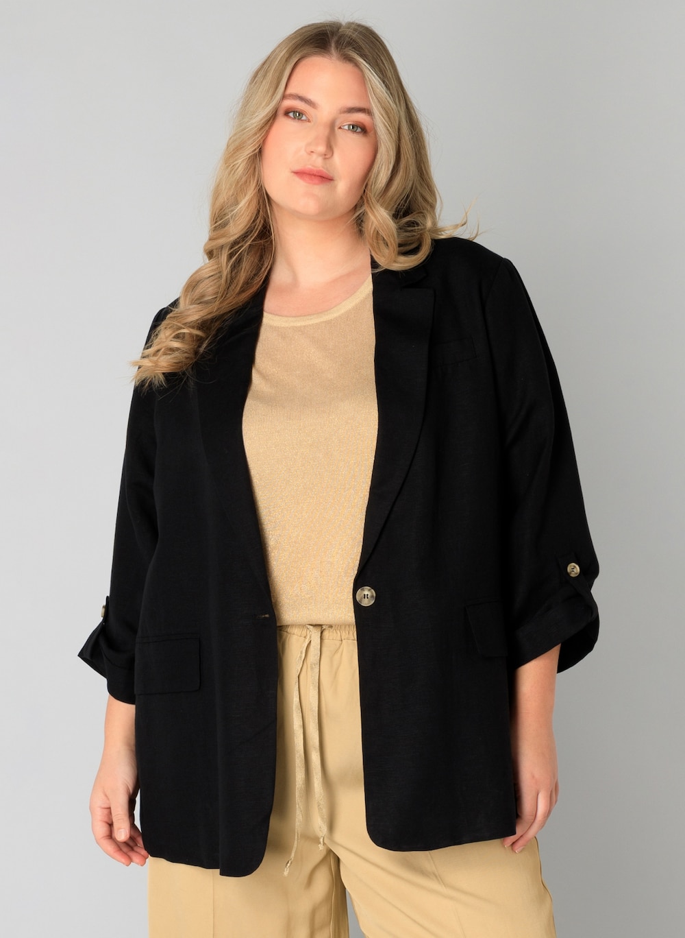 Große Größen Blazer Hermien Essential, Damen, schwarz, Größe: 50, Leinen/Viskose, Happy Size DE Women von Yest Curve
