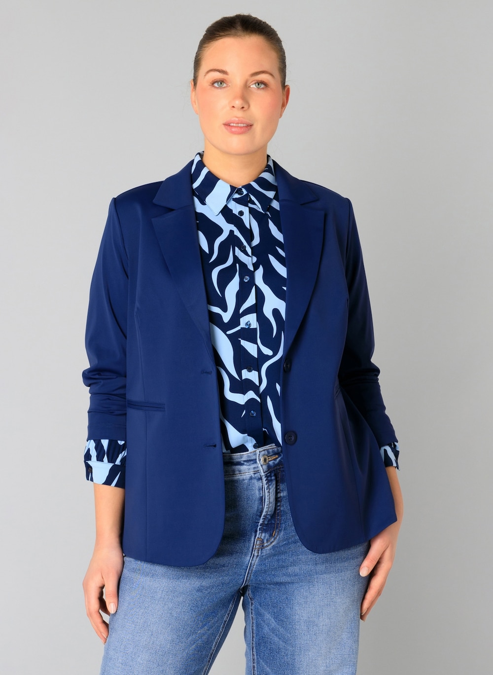 Große Größen Blazer Vita, Damen, blau, Größe: 44, Synthetische Fasern/Elasthan, Happy Size DE Women von Yest Curve