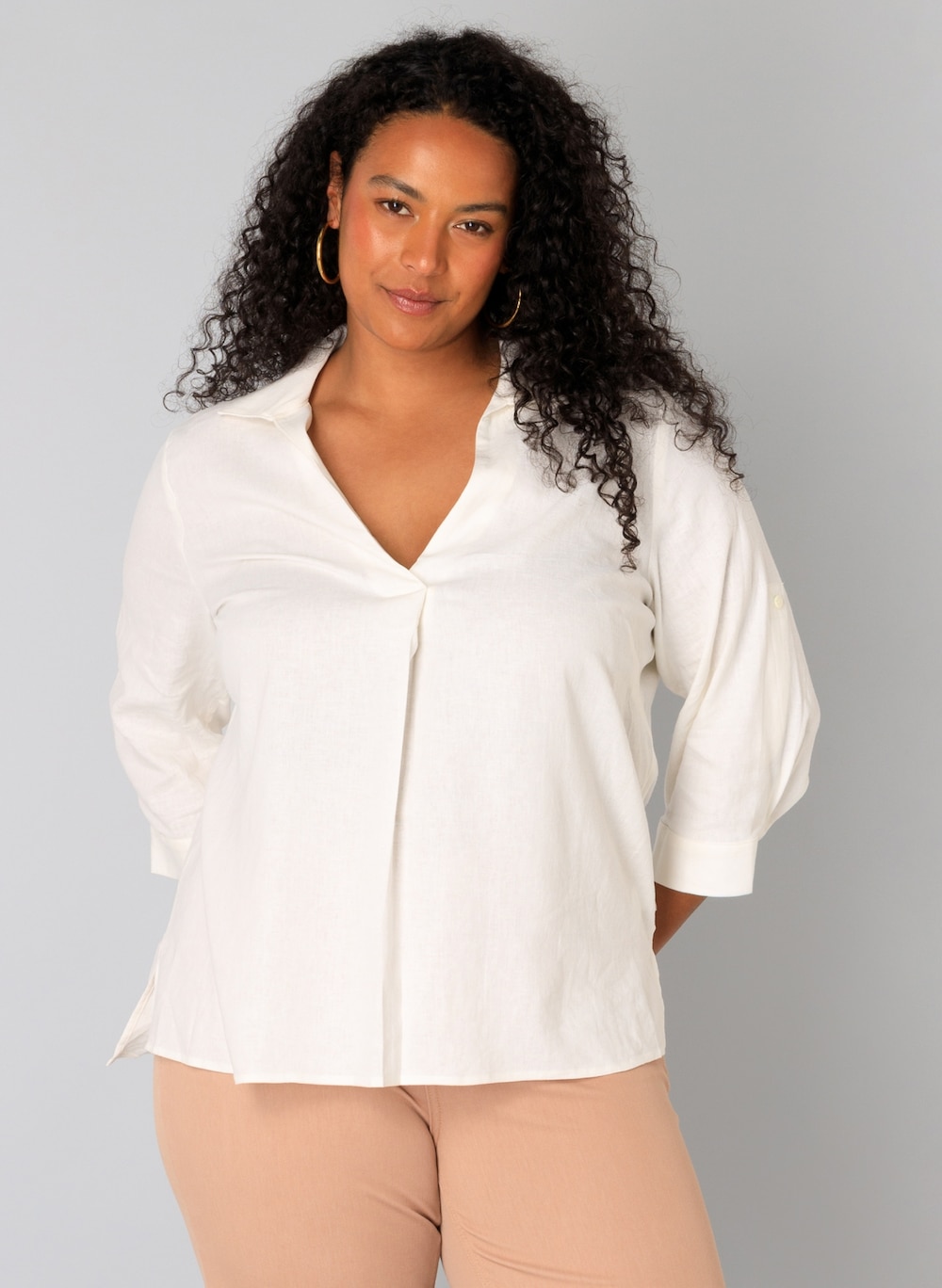 Große Größen Bluse Uda, Damen, weiß, Größe: 48, Leinen/Viskose, Happy Size DE Women von Yest Curve