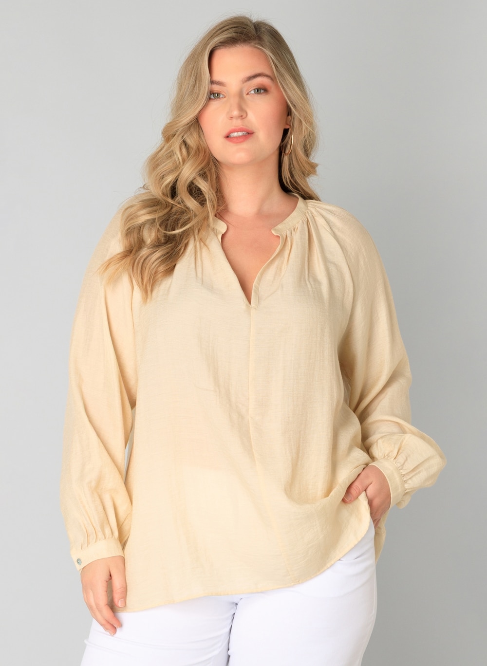 Große Größen Bluse Wendelyn, Damen, beige, Größe: 52, Viskose/Nylon, Happy Size DE Women von Yest Curve