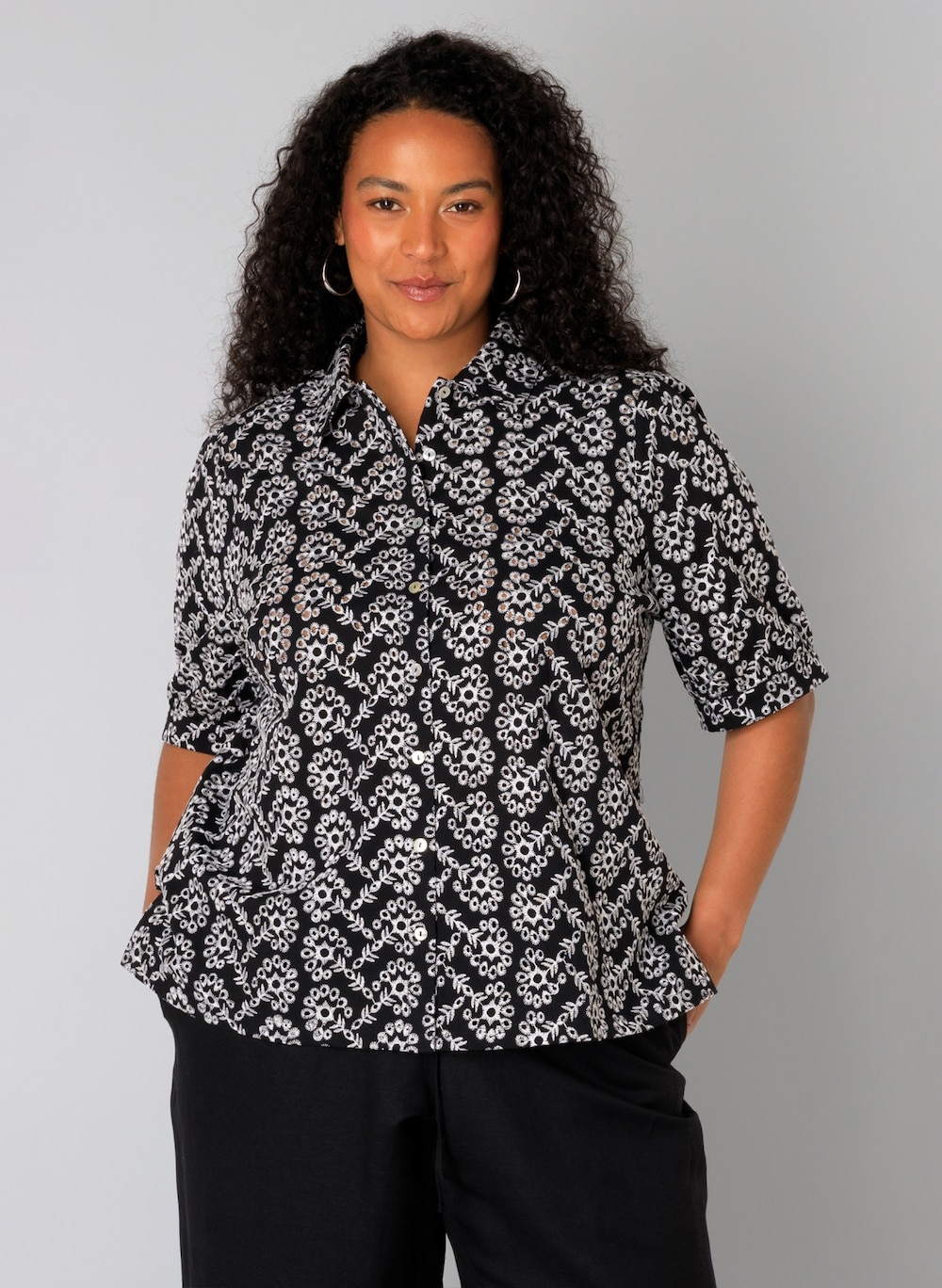 Große Größen Bluse Wing, Damen, schwarz, Größe: 46, Baumwolle, Happy Size DE Women von Yest Curve