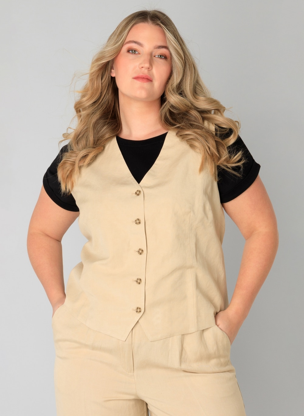 Große Größen Hemd Walae, Damen, beige, Größe: 44, Leinen/Viskose, Happy Size DE Women von Yest Curve