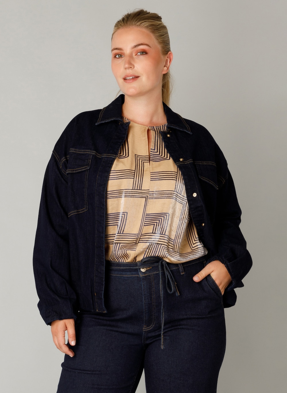 Große Größen Jacke Fernanda, Damen, blau, Größe: 44, Baumwolle, Happy Size DE Women von Yest Curve