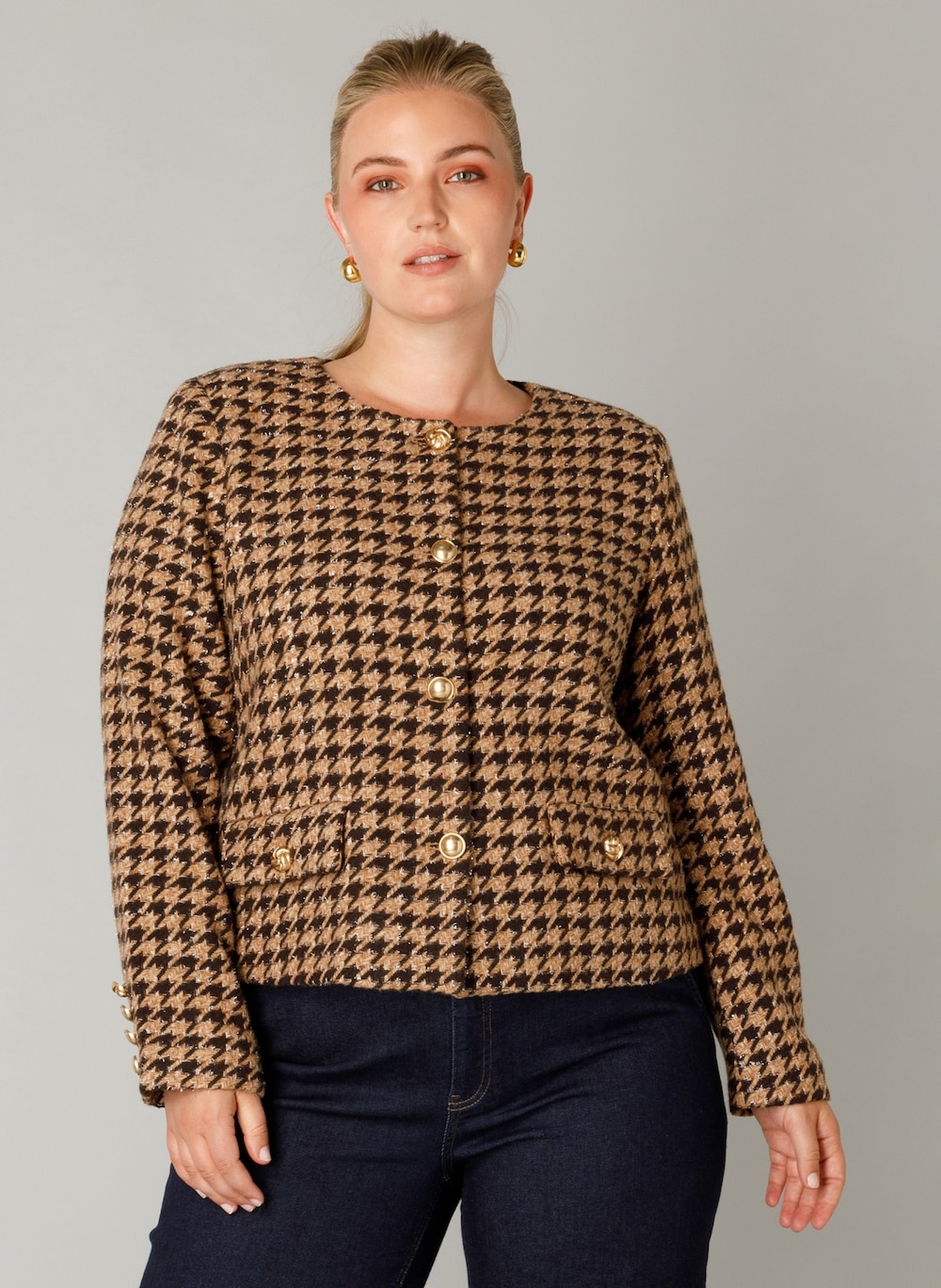 Große Größen Jacke Fie, Damen, braun, Größe: 48, Polyester/Wolle, Happy Size DE Women von Yest Curve