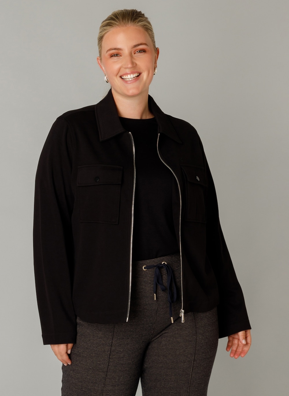 Große Größen Jacke Vince Essential, Damen, schwarz, Größe: 52, Baumwolle/Polyester, Happy Size DE Women von Yest Curve