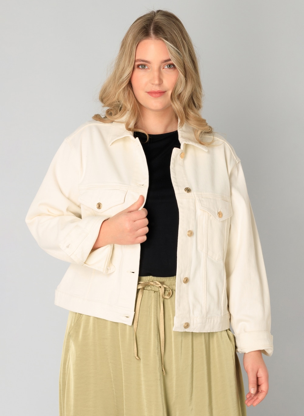 Große Größen Jacke Wafae, Damen, weiß, Größe: 44, Baumwolle, Happy Size DE Women von Yest Curve