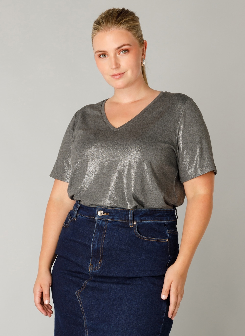 Große Größen Jerseyhemd Hinte Essential, Damen, grau, Größe: 54, Viskose, Happy Size DE Women von Yest Curve