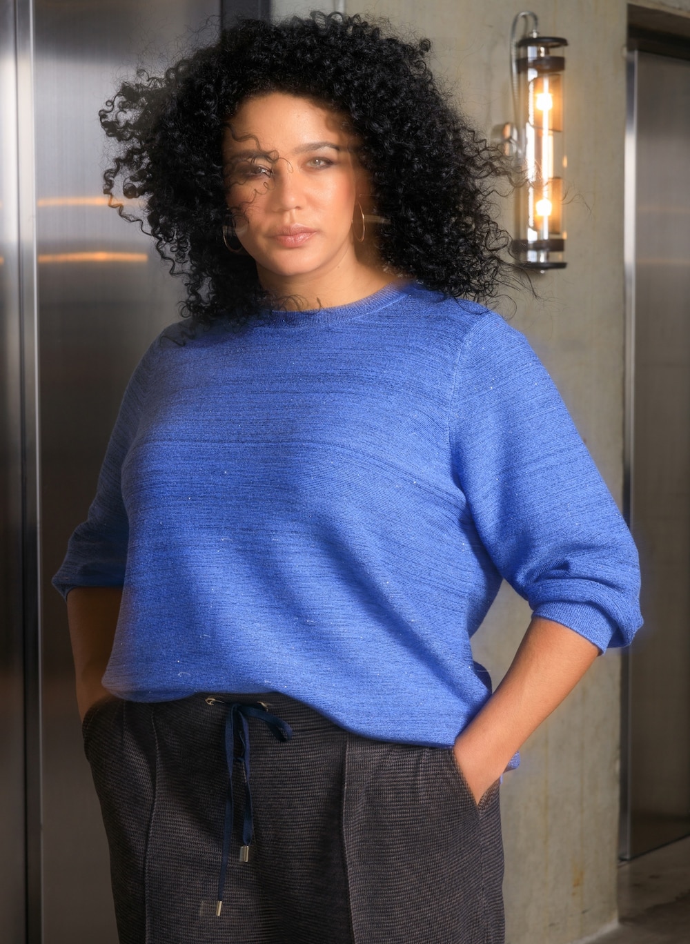 Große Größen Jumper Franceska, Damen, blau, Größe: 44, Polyester/Nylon, Happy Size DE Women von Yest Curve