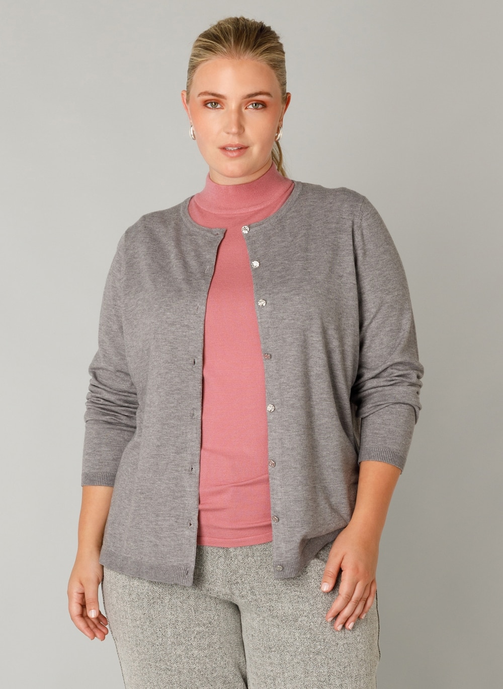 Große Größen Strickjacke Francine, Damen, grau, Größe: 48, Polyester/Viskose/Nylon, Happy Size DE Women von Yest Curve