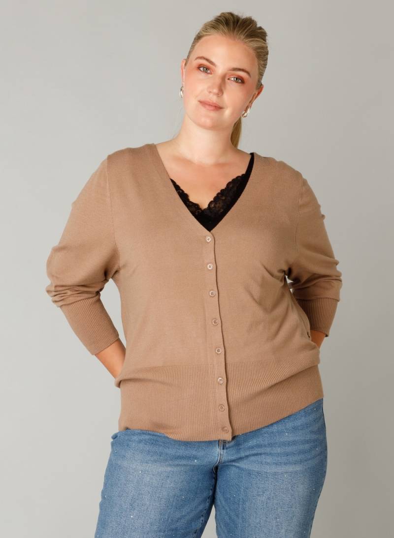 Große Größen Strickjacke Frieda, Damen, braun, Größe: 52, Polyester/Nylon, Happy Size DE Women von Yest Curve