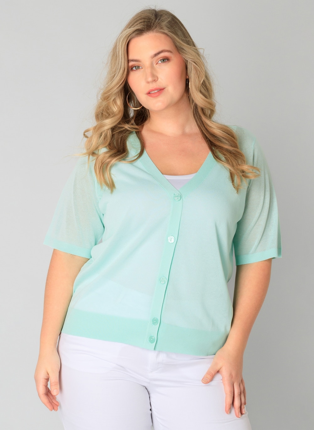 Große Größen Strickjacke Heike Essential, Damen, türkis, Größe: 44, Viskose/Elasthan, Happy Size DE Women von Yest Curve