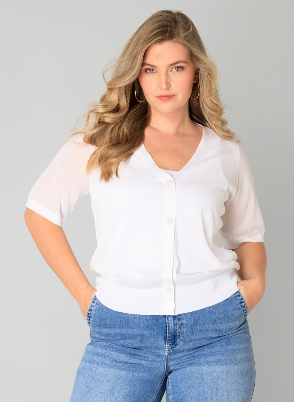 Große Größen Strickjacke Heike Essential, Damen, weiß, Größe: 44, Viskose/Elasthan, Happy Size DE Women von Yest Curve